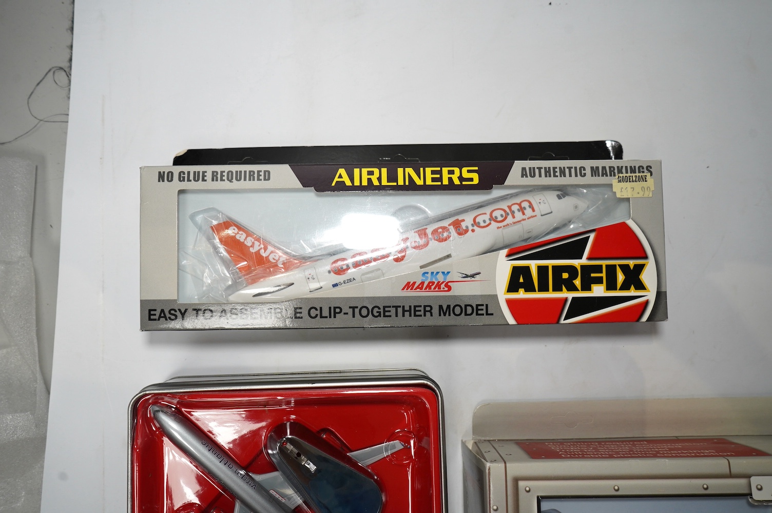 Forty-four boxed models of modern passenger aircraft by Gemini Jets, Airfix, Sky Marks, etc. in a variety of scales including 1:400, 1:200, etc. operators include British Airways, Vietnam Airlines, Virgin Atlantic, etc.